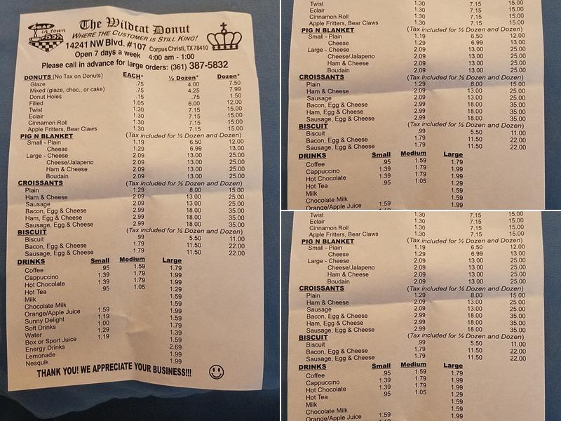 Wildcat Donuts Menu