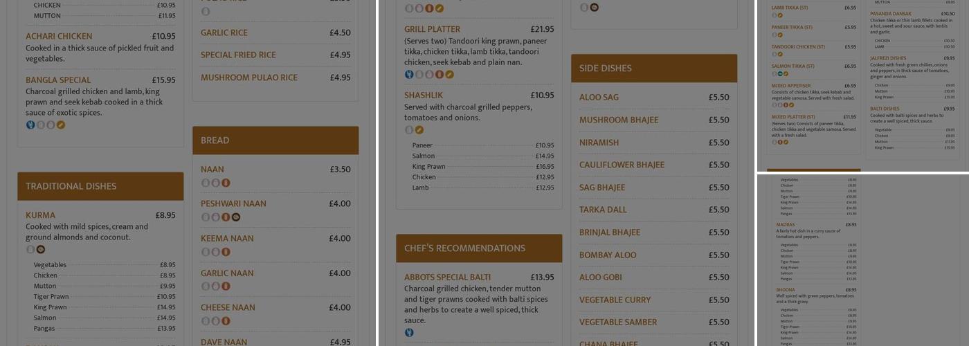 Abbots Tandoori Menu