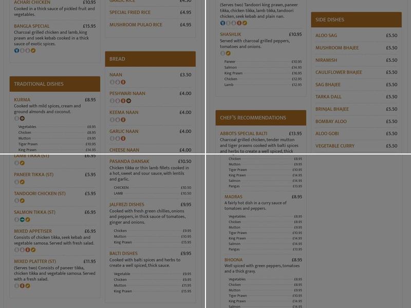 Abbots Tandoori Menu