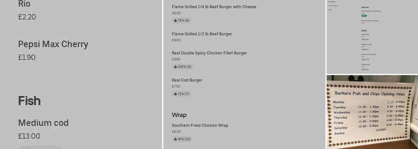 Barkers Fish & Chip Shop Menu