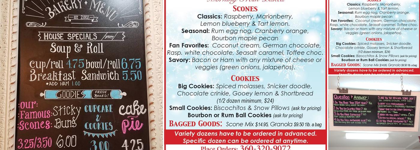 The Scone Lady Bakery Menu