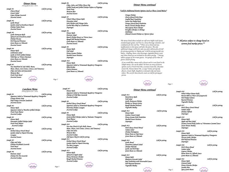 Simply Sarah's Catering Menu