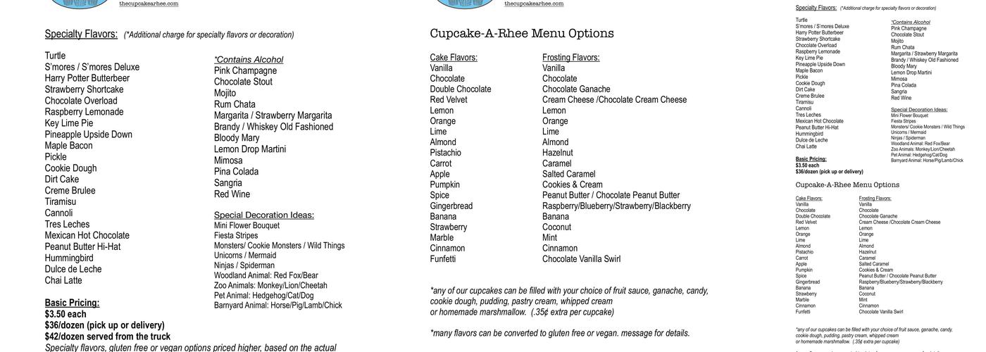 the cupcake-a-rhee Menu