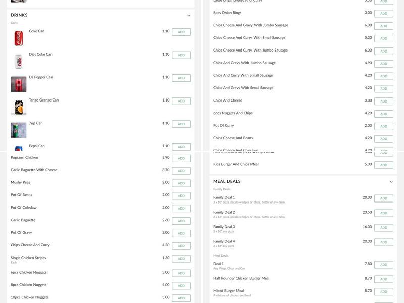 Penywaun Fish Bar Menu