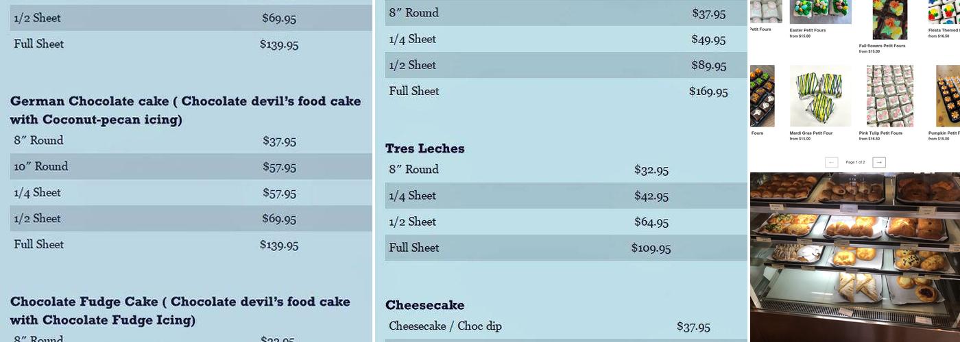 Memorial Bakery Menu