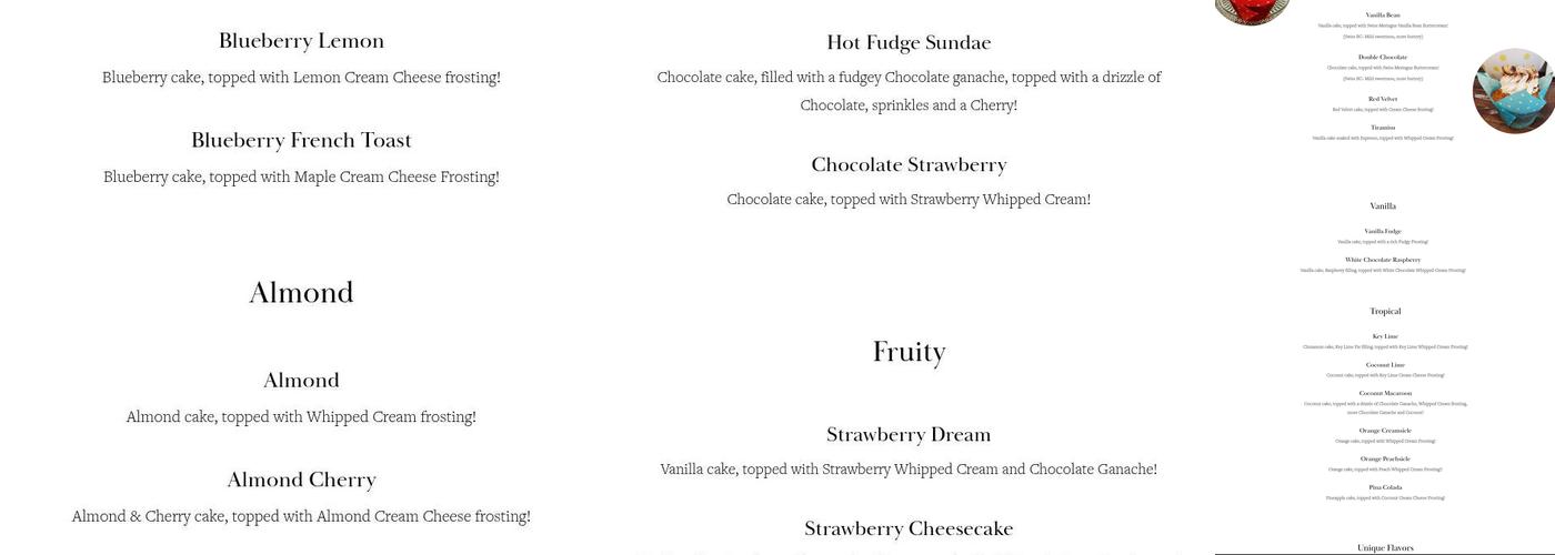 The Cakery Menu