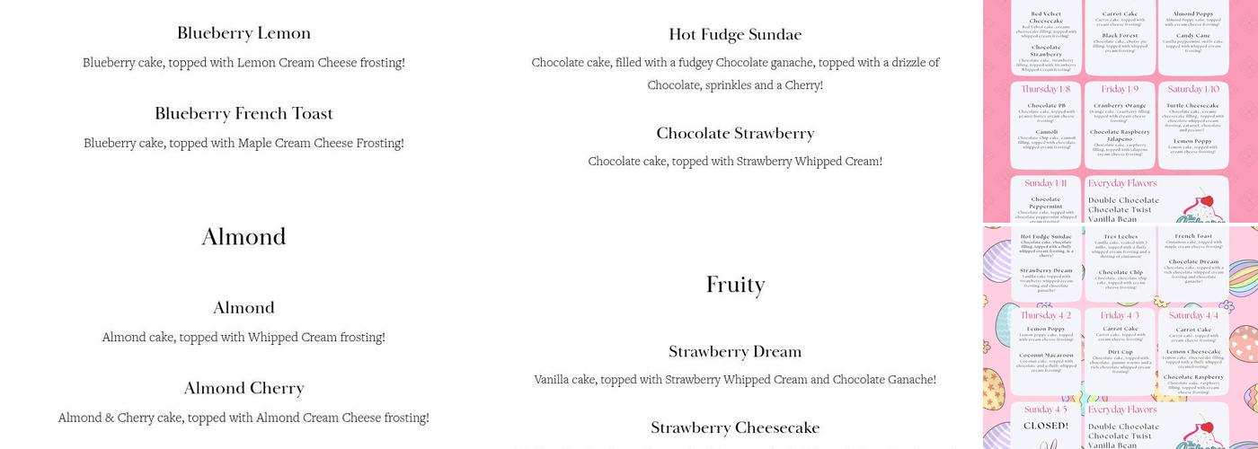 The Cakery Menu