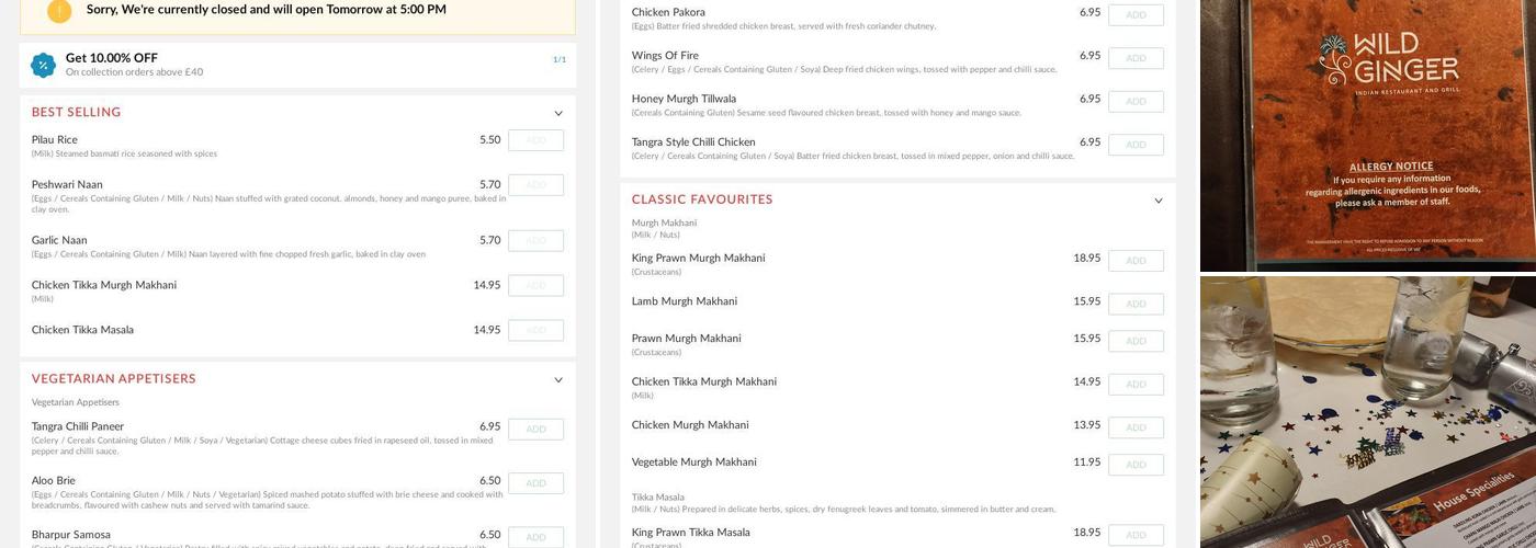 Wild Ginger Restaurant Menu