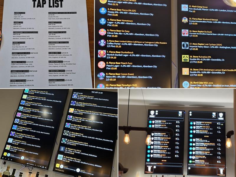 Fierce Bar Aberdeen Menu