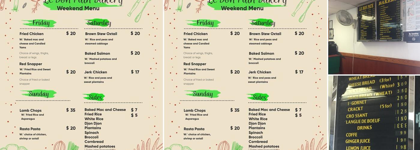 Le Bon Pate Bakery Halal Inc. Menu