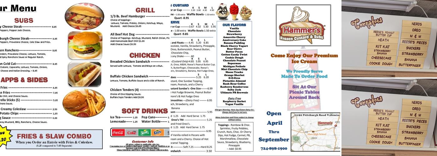 Hammer's Frozen Custard & Subs Menu