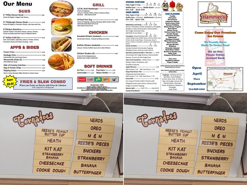 Hammer's Frozen Custard & Subs Menu