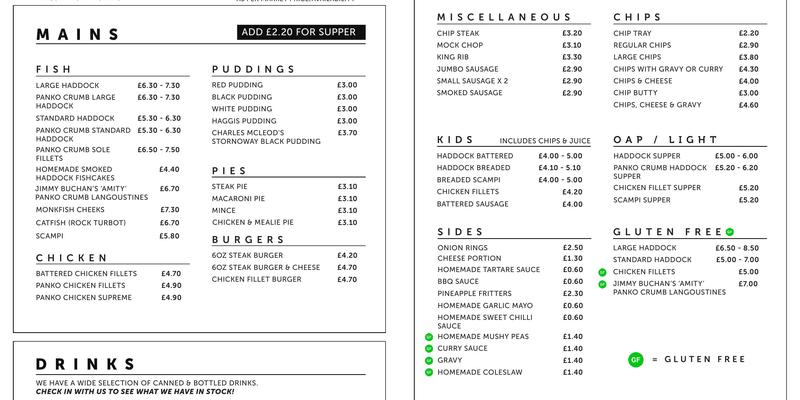 Sea Salt and Sole, Bridge of Don Menu