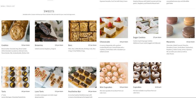 Julie Michelle Cakes Menu