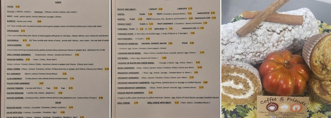 Coffee and Friends Menu