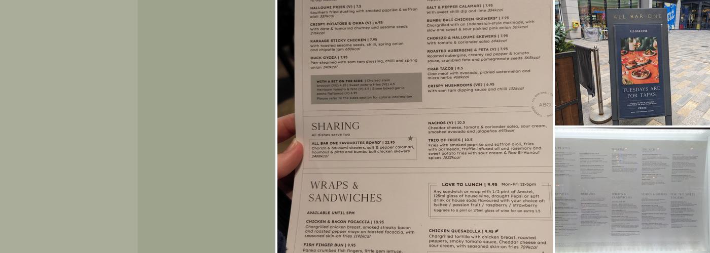 All Bar One Aberdeen Menu