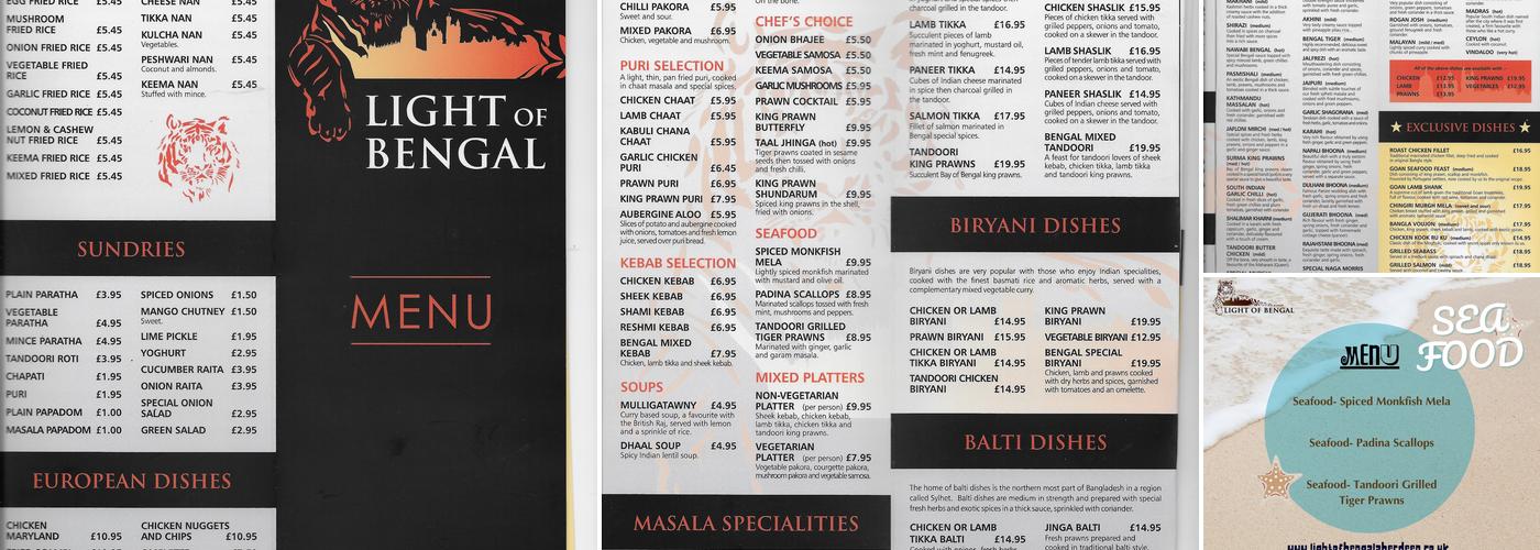Light of Bengal Aberdeen Menu