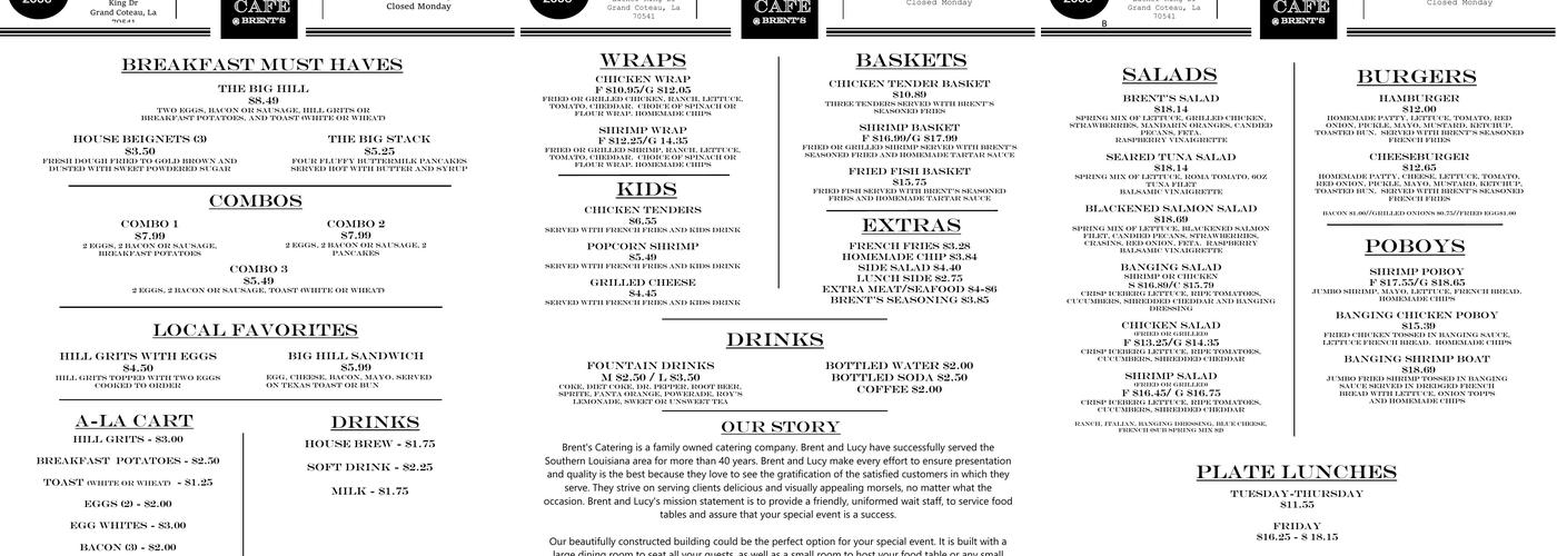 Brent's Catering (Big Hill Cafe @ Brent's) Menu