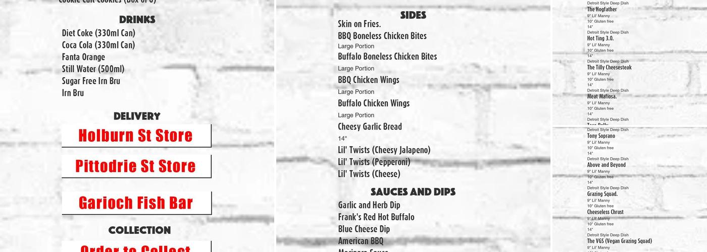 Big Mannys' Pizza Menu