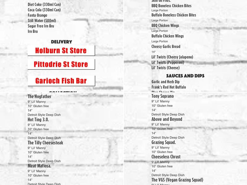 Big Mannys' Pizza Menu