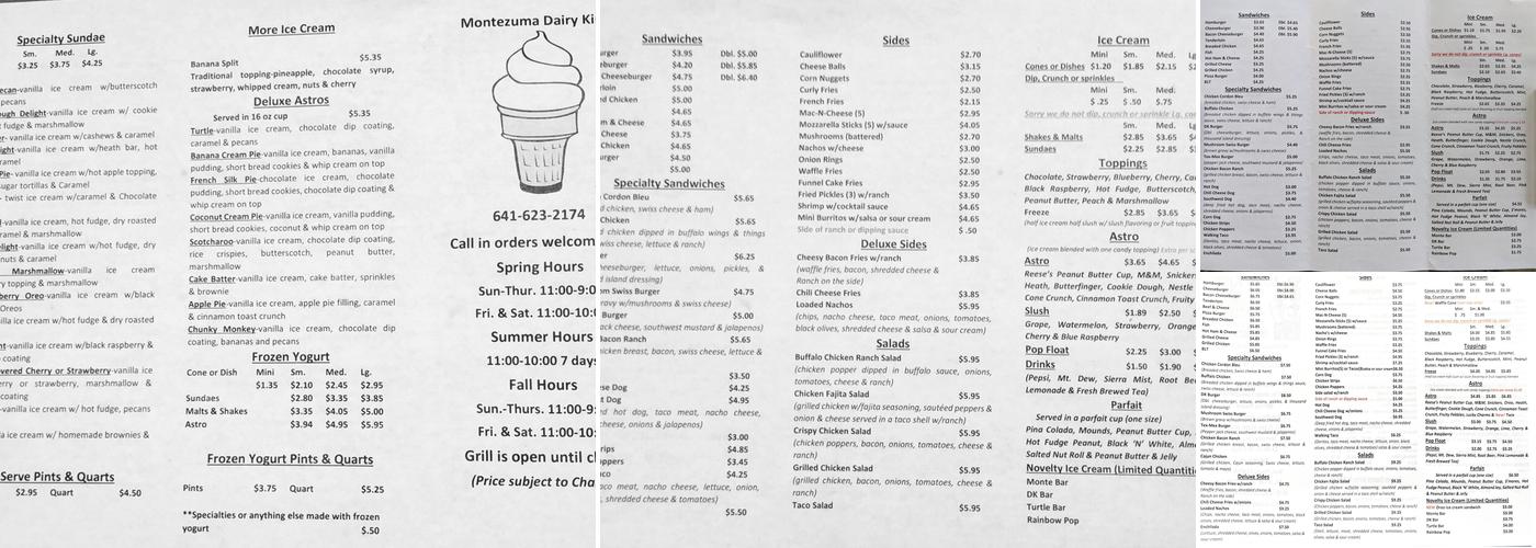 Dairy King Menu