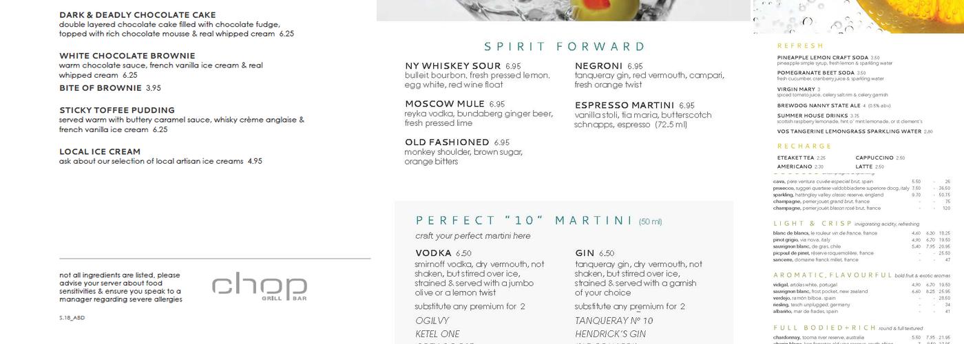 Chop Grill & Bar Menu