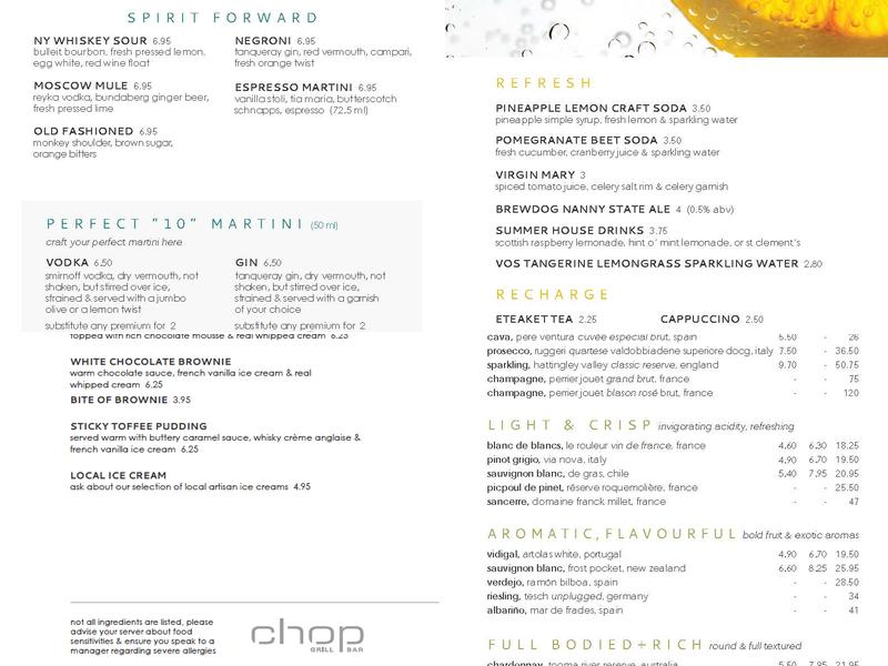 Chop Grill & Bar Menu