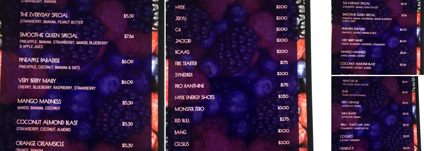 Smoothie Queen Menu