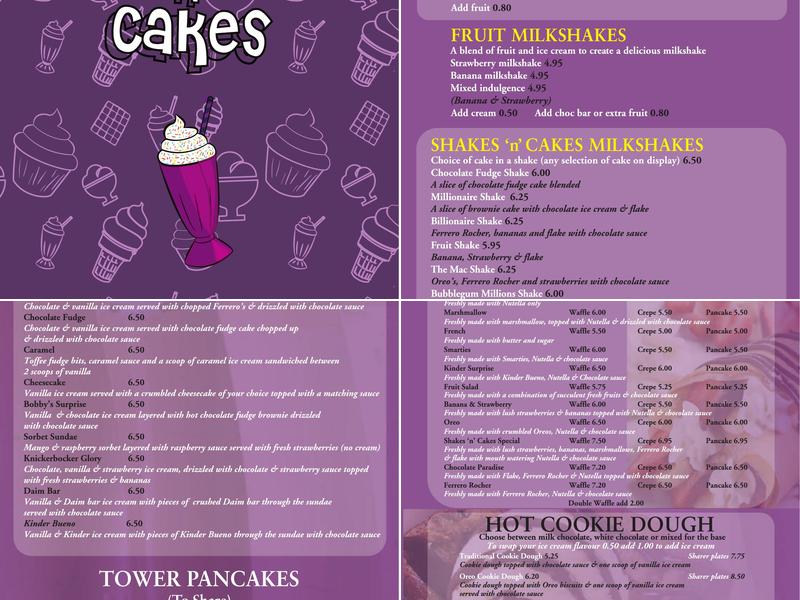 Shakes 'n' Cakes Spital Menu