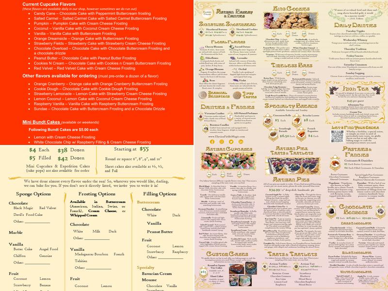 Elysian Fields Magic Menu