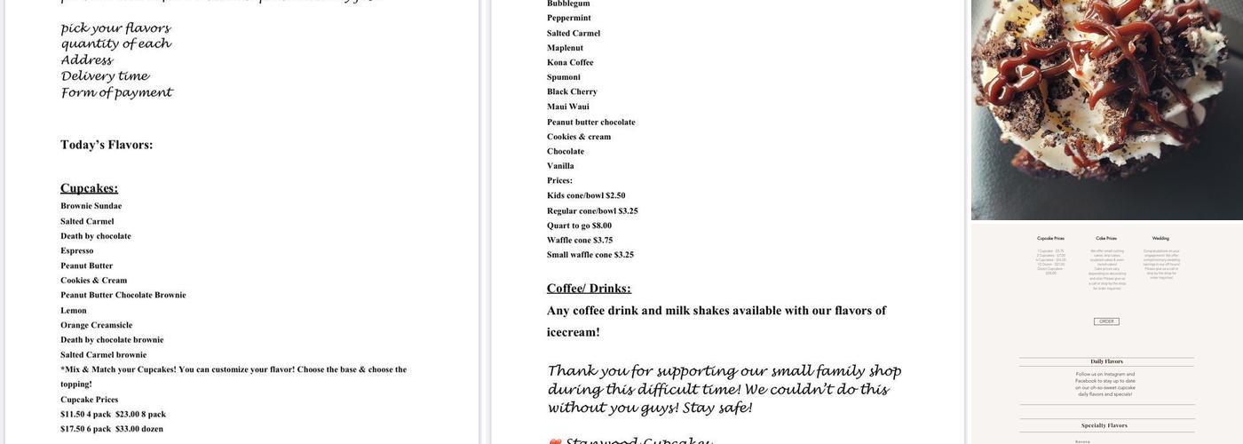 Stanwood Cupcakes Menu