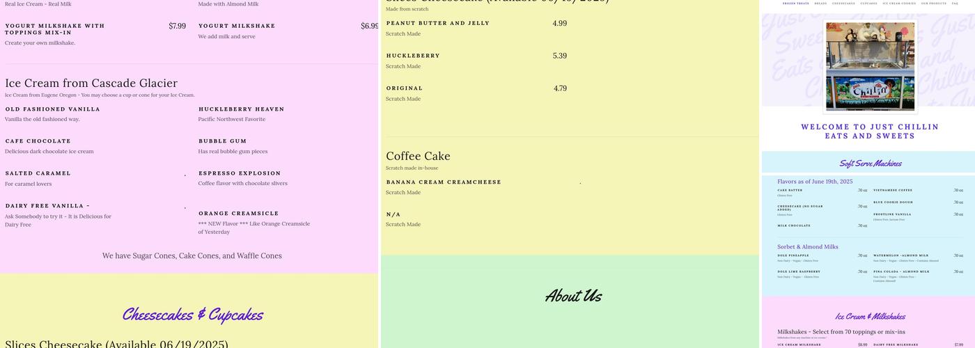 Just Chillin' Eats & Sweets Menu