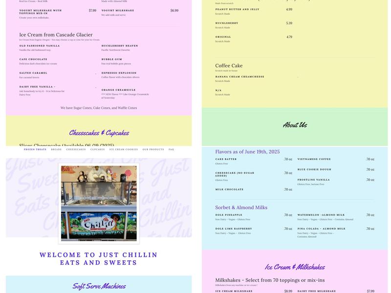 Just Chillin' Eats & Sweets Menu