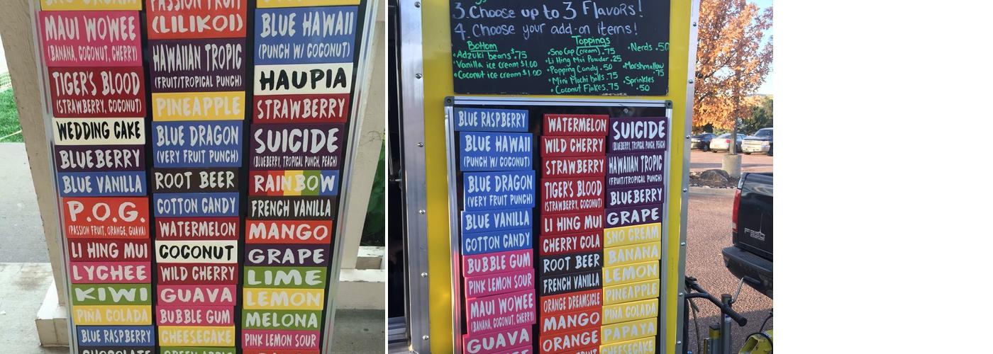 Kokomo Sno Hawaiian Shave Ice Menu