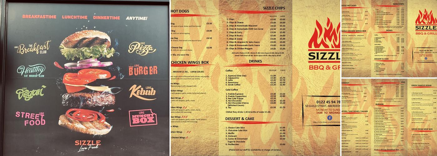 SIZZLE Menu