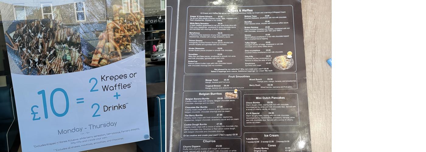 Krepes 'n' Kones Menu