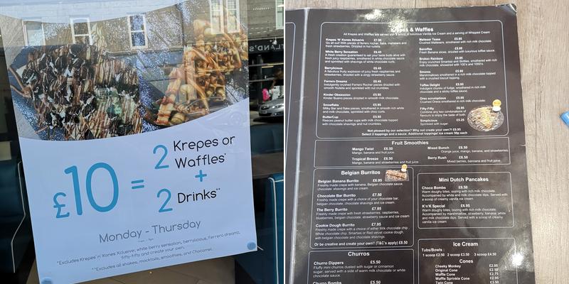 Krepes 'n' Kones Menu
