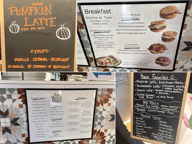 Pipo & Bettys Bakery Menu