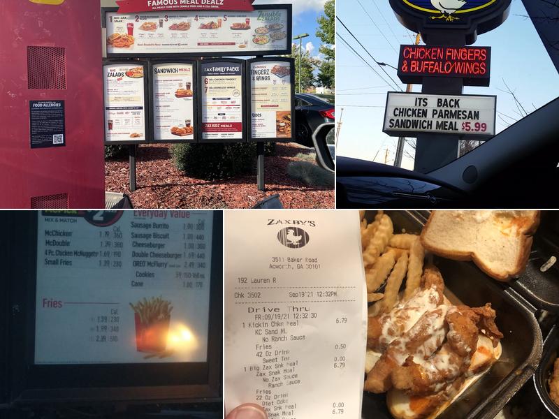 Zaxbys Chicken Fingers & Buffalo Wings Menu