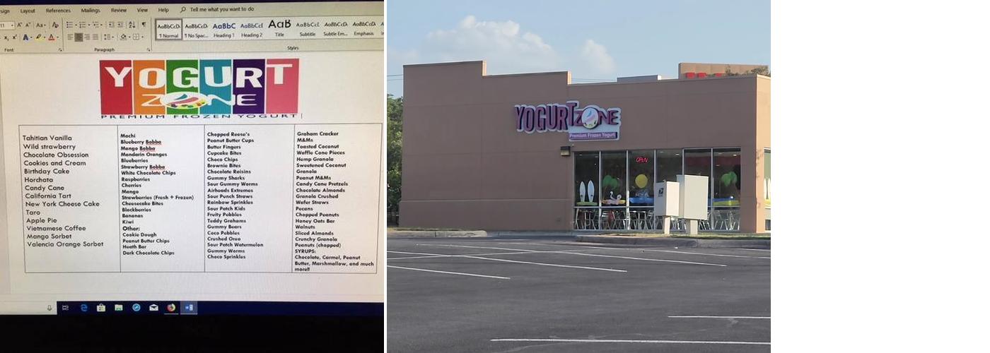 Yogurt Zone Menu
