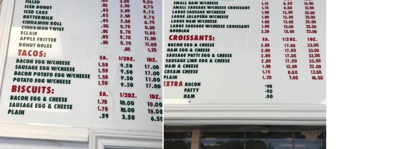 Donald's Donut Menu