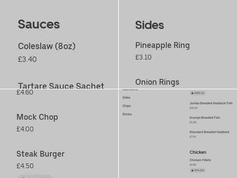 Rosehill Fish Bar Menu