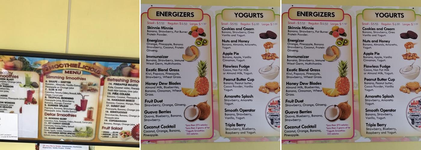 Smoothielicious Menu