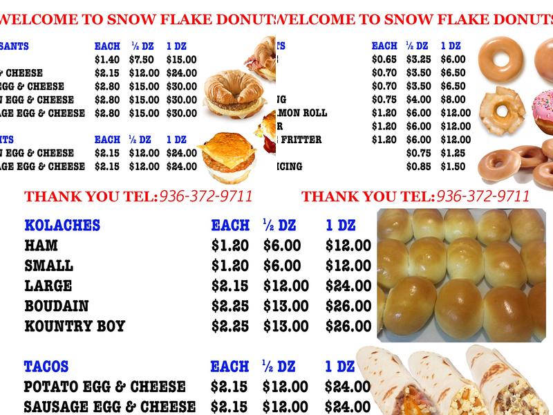 Snowflake Donuts Menu