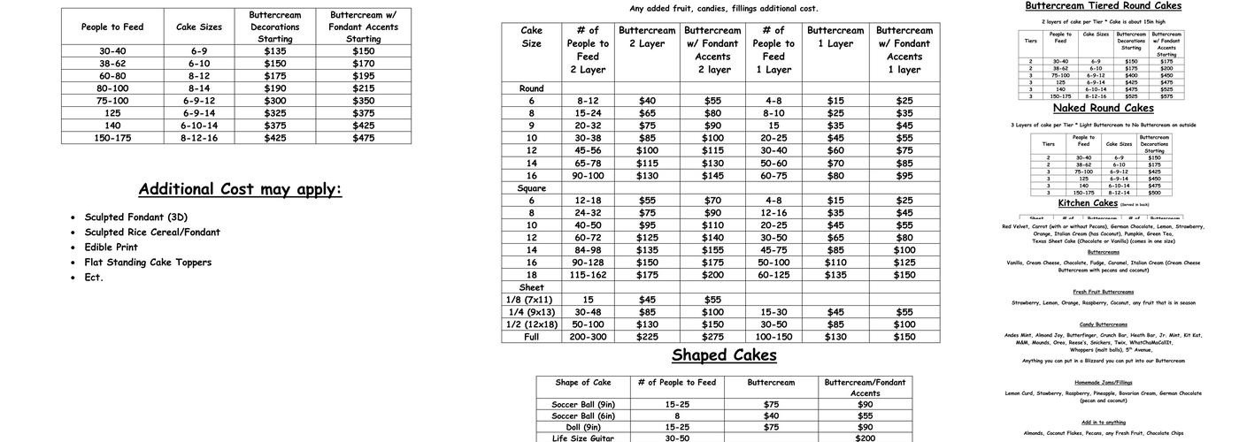 Well Yeah Cakes Menu