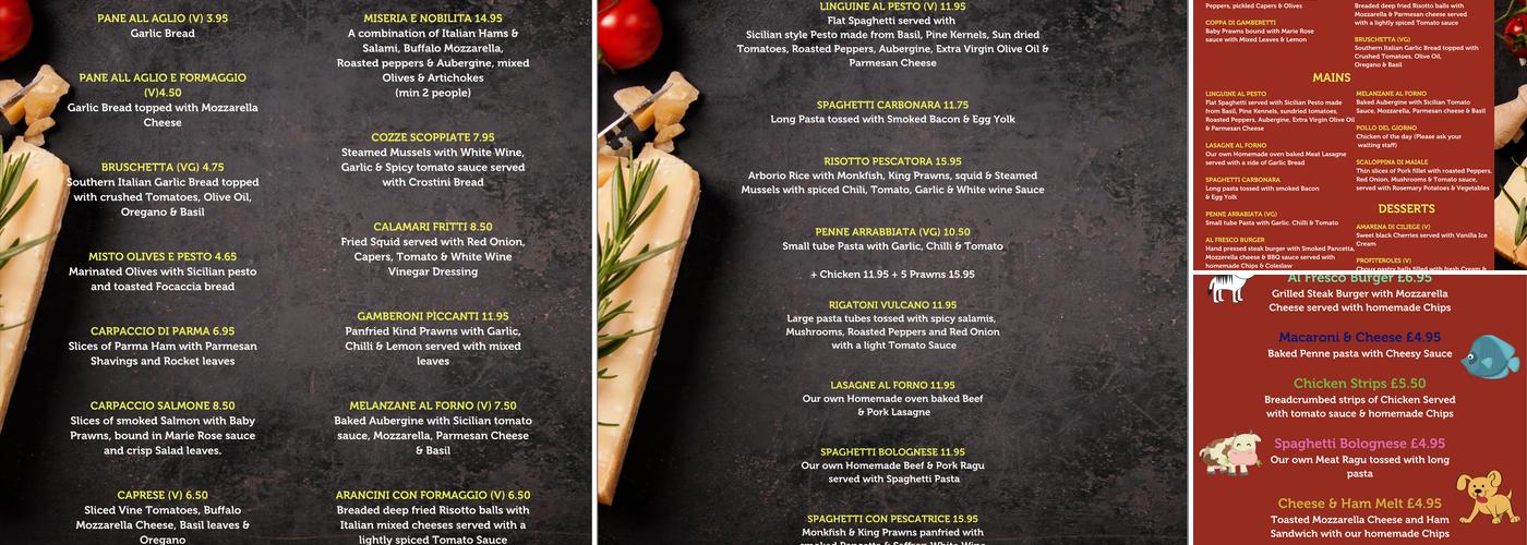 AL FRESCO Italian Restaurant Aberdeen Menu