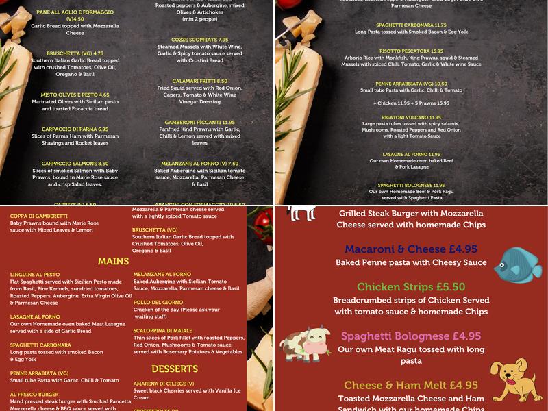 AL FRESCO Italian Restaurant Aberdeen Menu