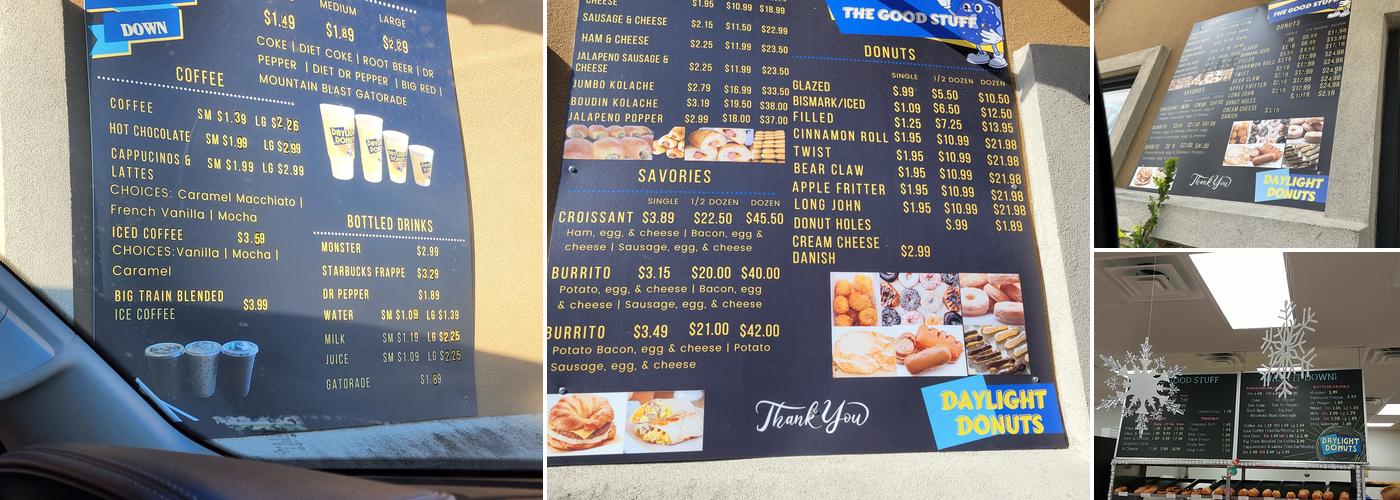 Daylight Donuts Menu