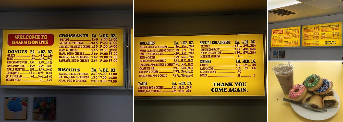 Dawn Donuts Menu