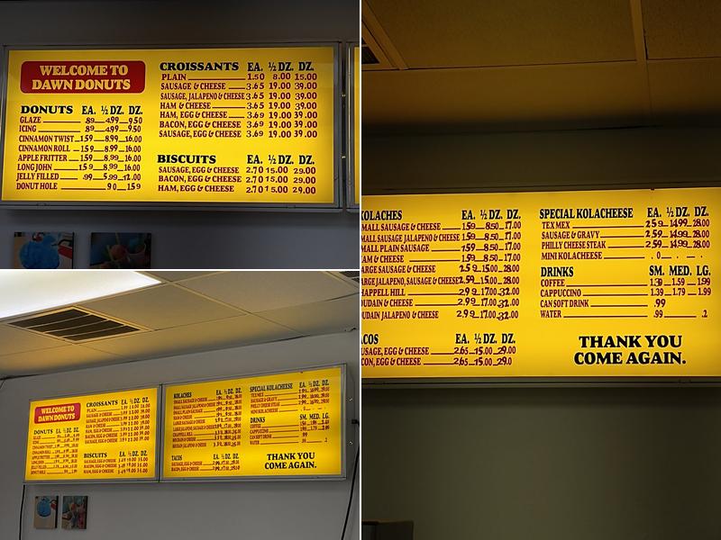 Dawn Donuts Menu